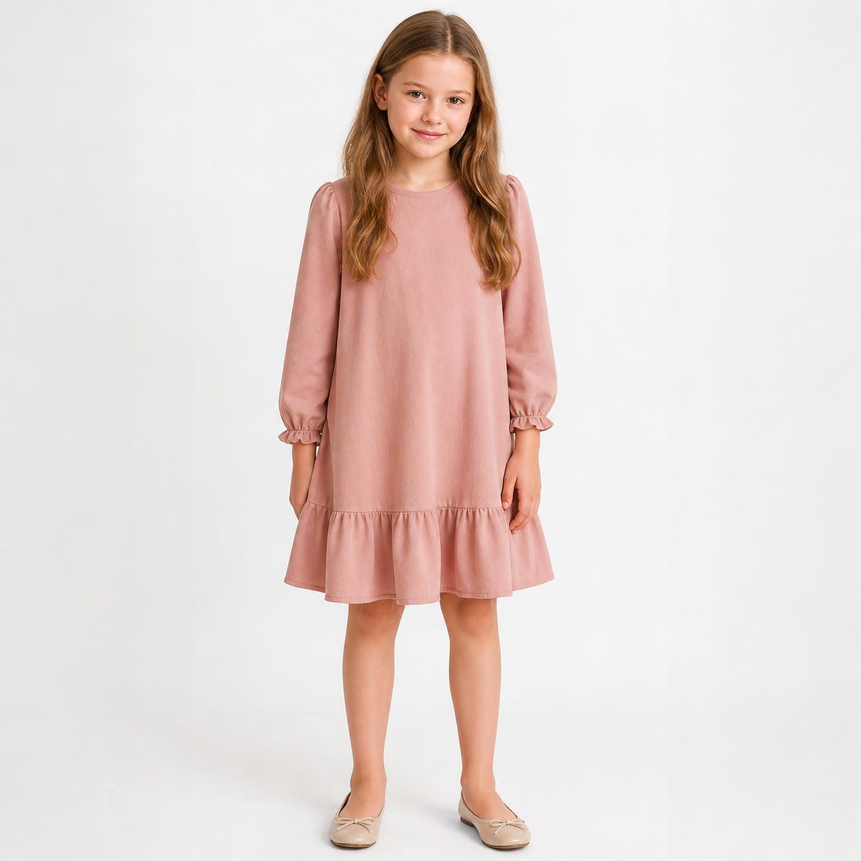 Girls Ruffle Dress with Bishop Puff Sleeves (2-10 Years)