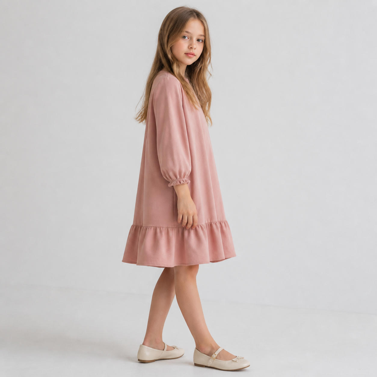 Girls Ruffle Dress with Bishop Puff Sleeves (2-10 Years) – view 3