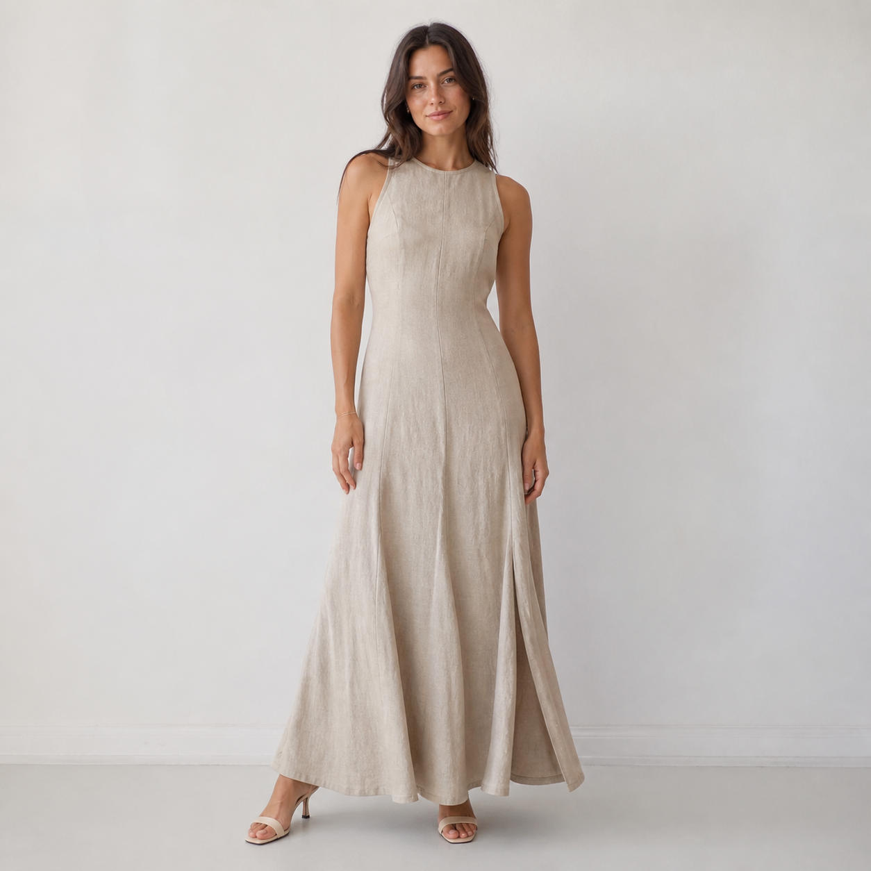 Sleeveless Linen Gored Maxi Dress