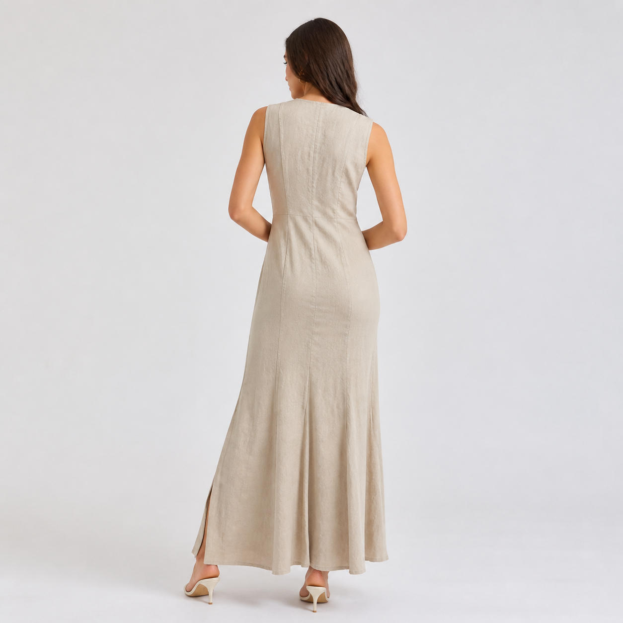 Sleeveless Linen Gored Maxi Dress – view 2