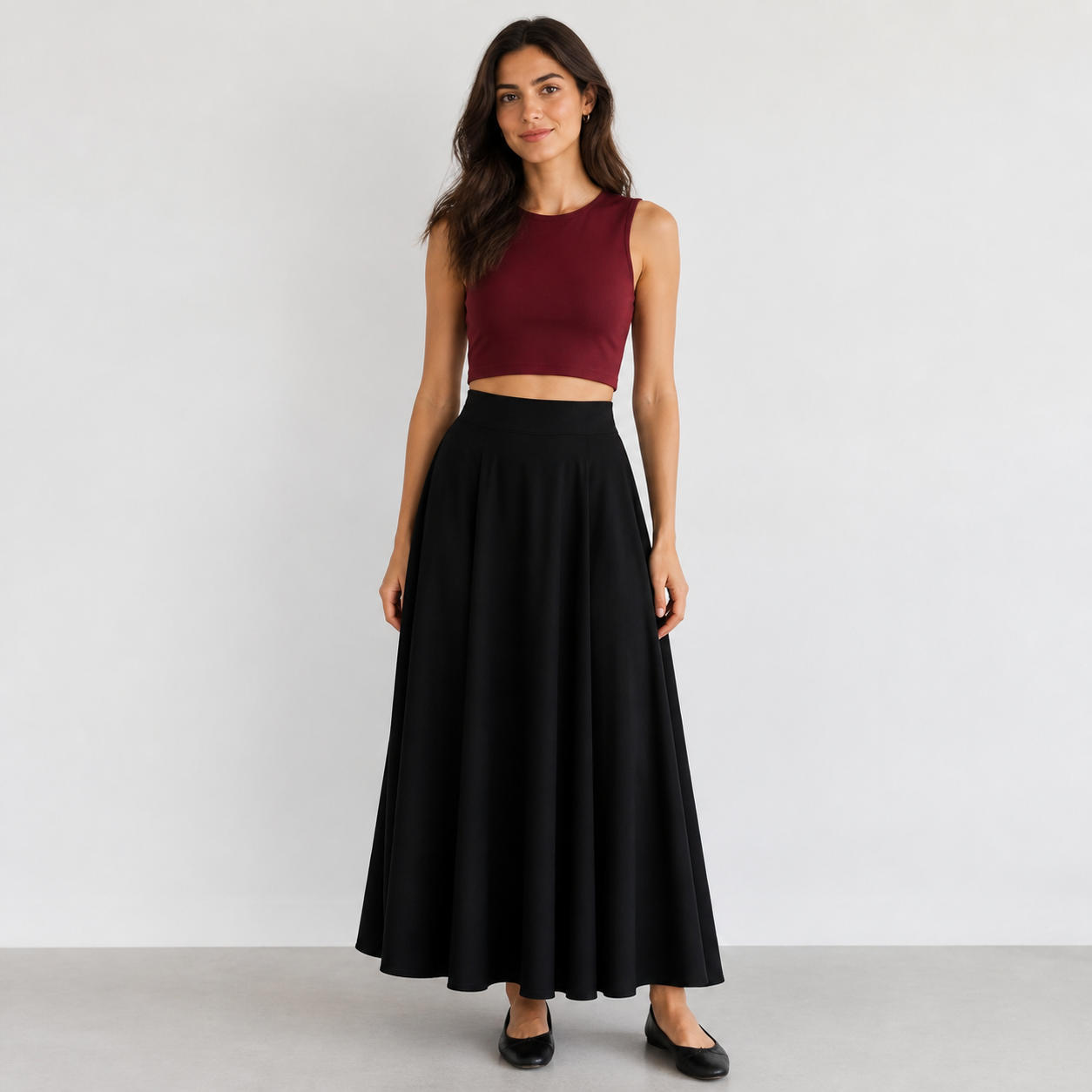 Two-Piece Set Cropped Top and Half-Circle Long Skirt