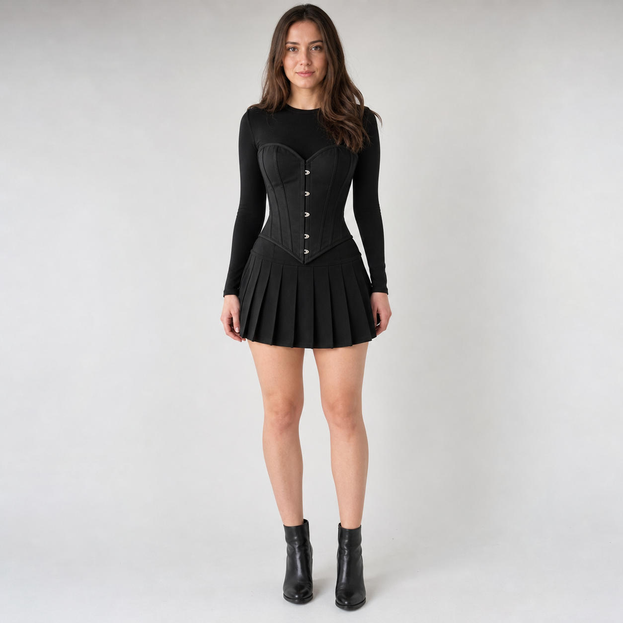 Gothic Halloween Sweetheart Corset and Pleated Mini Skirt Set