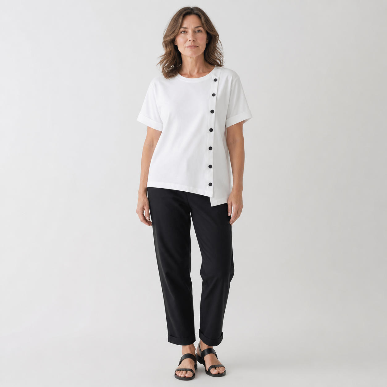 Asymmetrical Split Wrap Tunic Top with Buttons