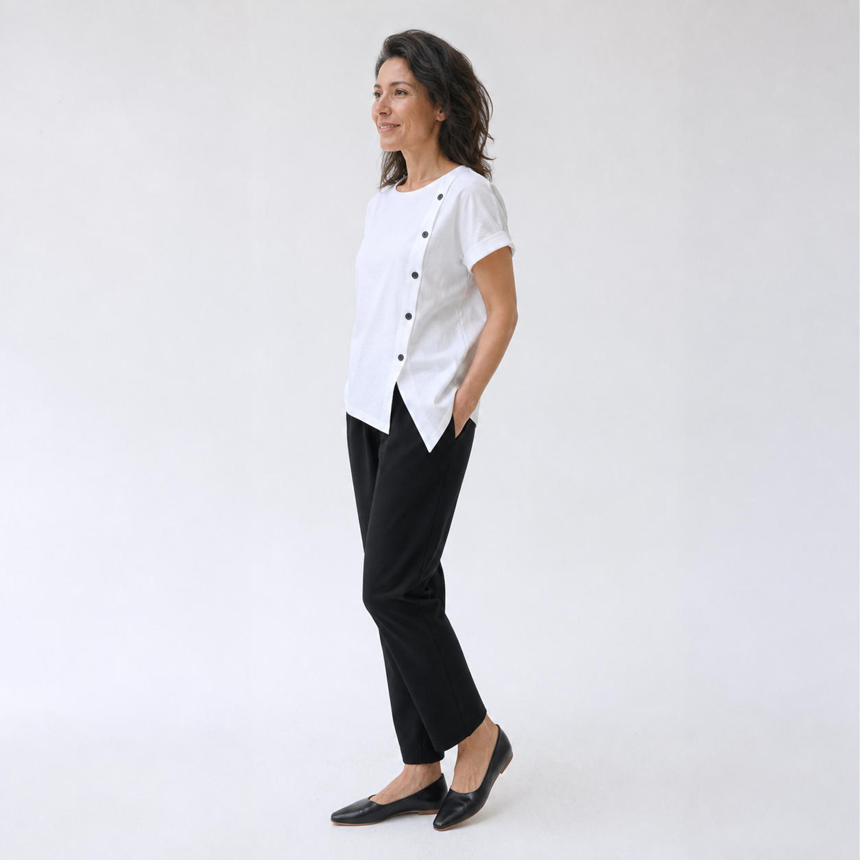 Asymmetrical Split Wrap Tunic Top with Buttons – view 3