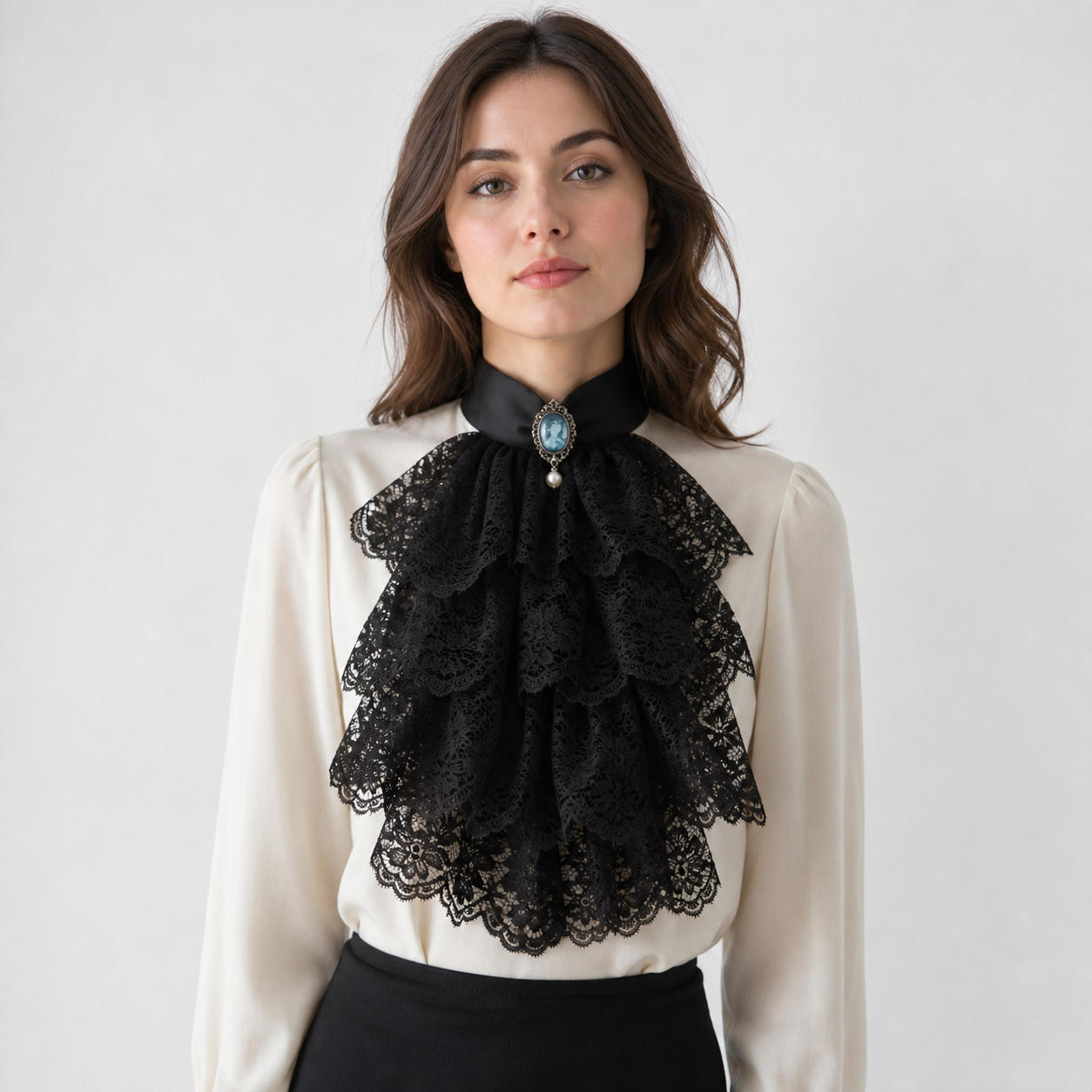 Gothic Victorian Lace Jabot Removable Ruffled Collar
