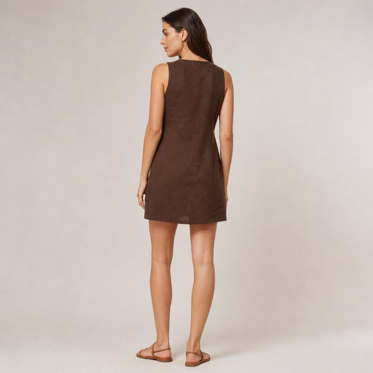 Linen Button-Down Mini Dress with Pockets – view 2