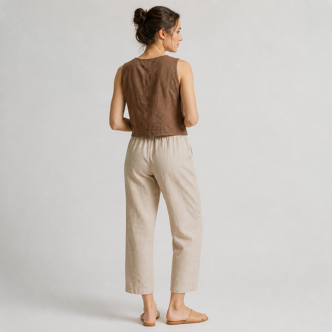 Linen Cropped Pants with Elastic Waistband – view 2