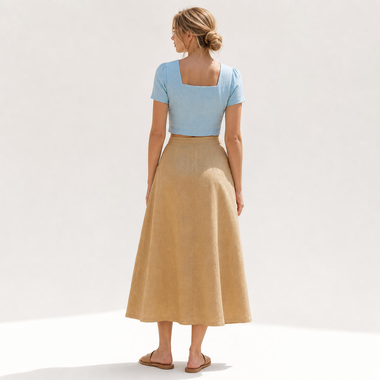 Linen Two-Piece Set Square Neck Crop Top and A-Line Skirt – view 2