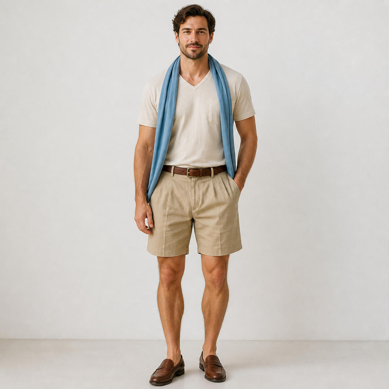 Men's Pleated Linen Shorts