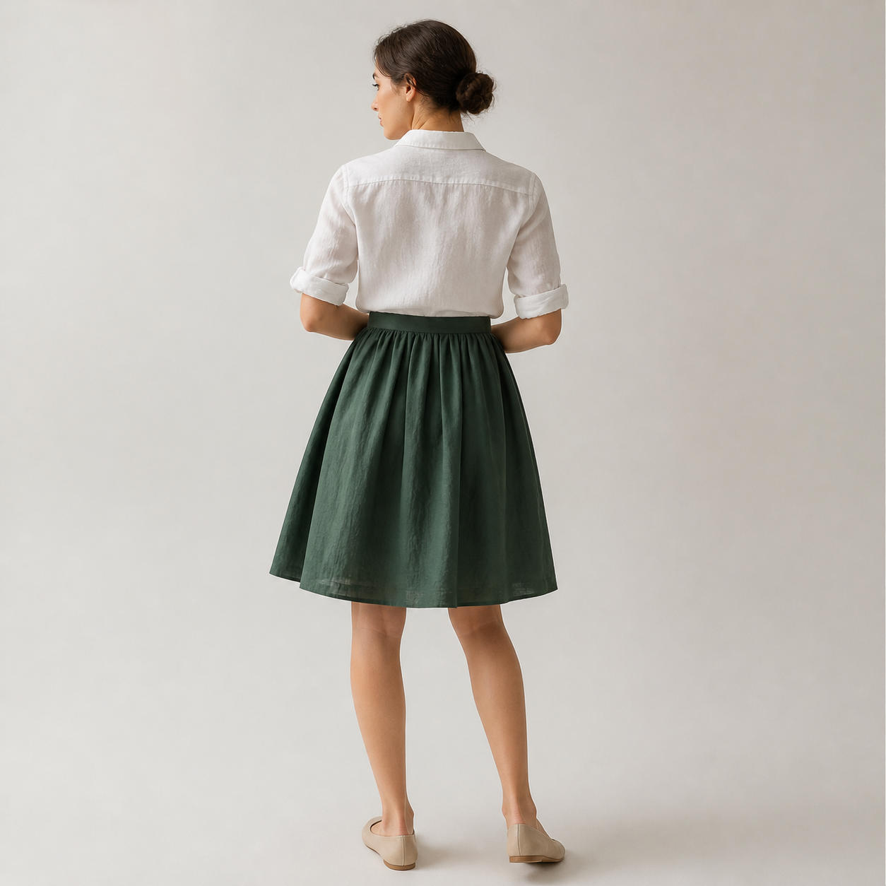 A-Line Linen Midi Skirt with Pockets – view 2