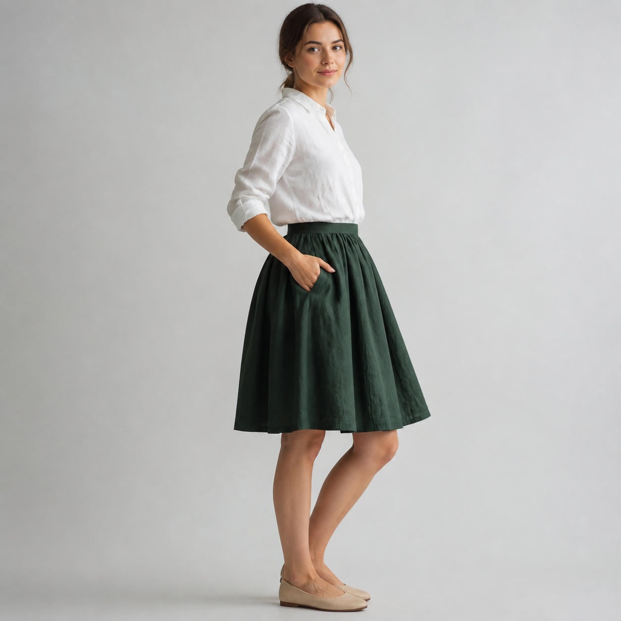 A-Line Linen Midi Skirt with Pockets – view 3