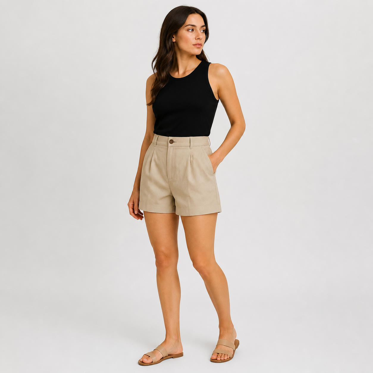 Women's High-Waisted Pleated Linen Shorts – view 3