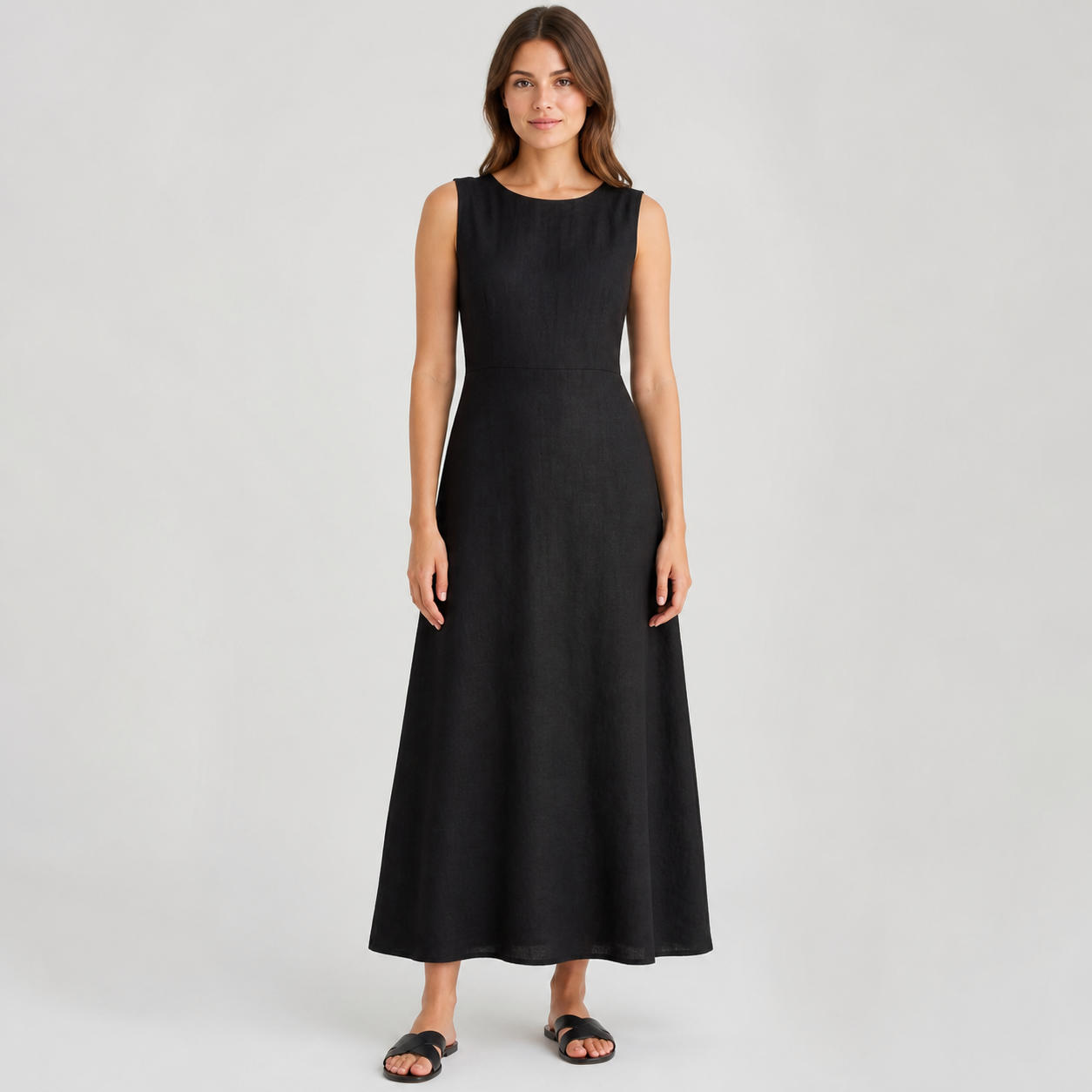 Sleeveless Linen Maxi Evening Dress