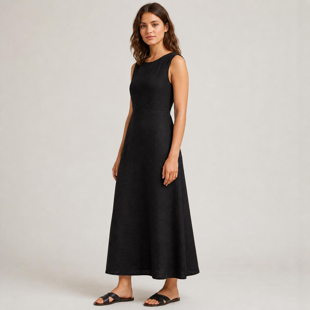 Sleeveless Linen Maxi Evening Dress – view 3