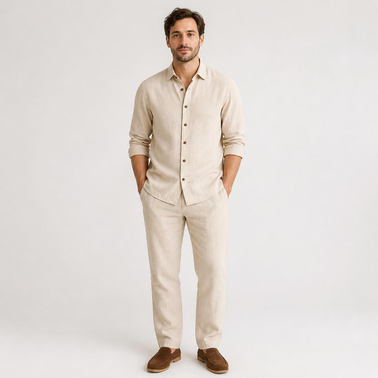 Men's Classic Linen Shirt with Mandarin Collar