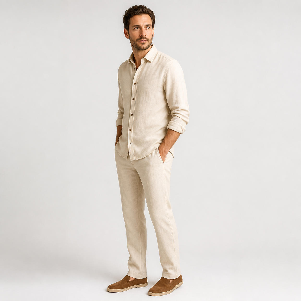 Men's Classic Linen Shirt with Mandarin Collar – view 3