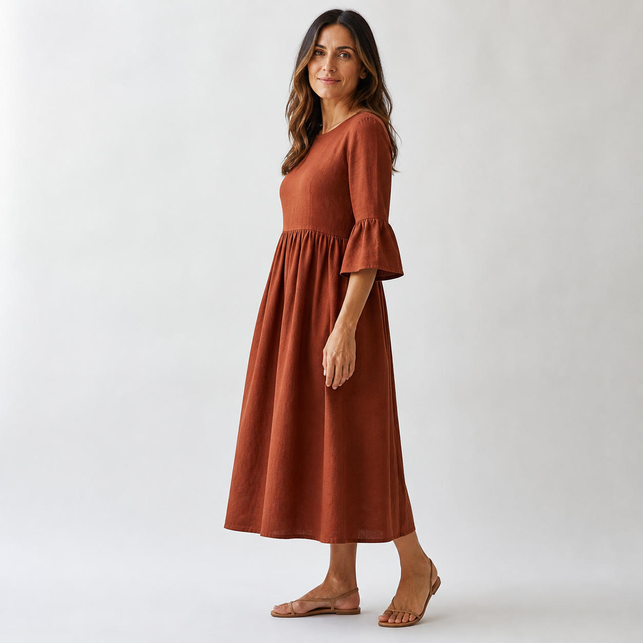 Linen Maxi Dress with Flared Sleeves Boho Cottagecore – view 3