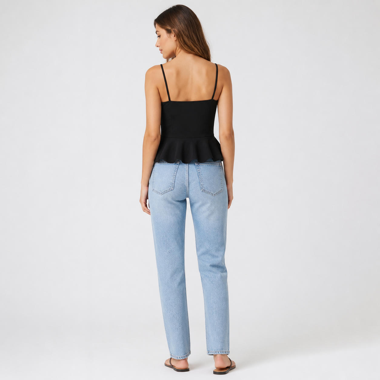 Peplum Babydoll Crop Top with Spaghetti Straps – view 2