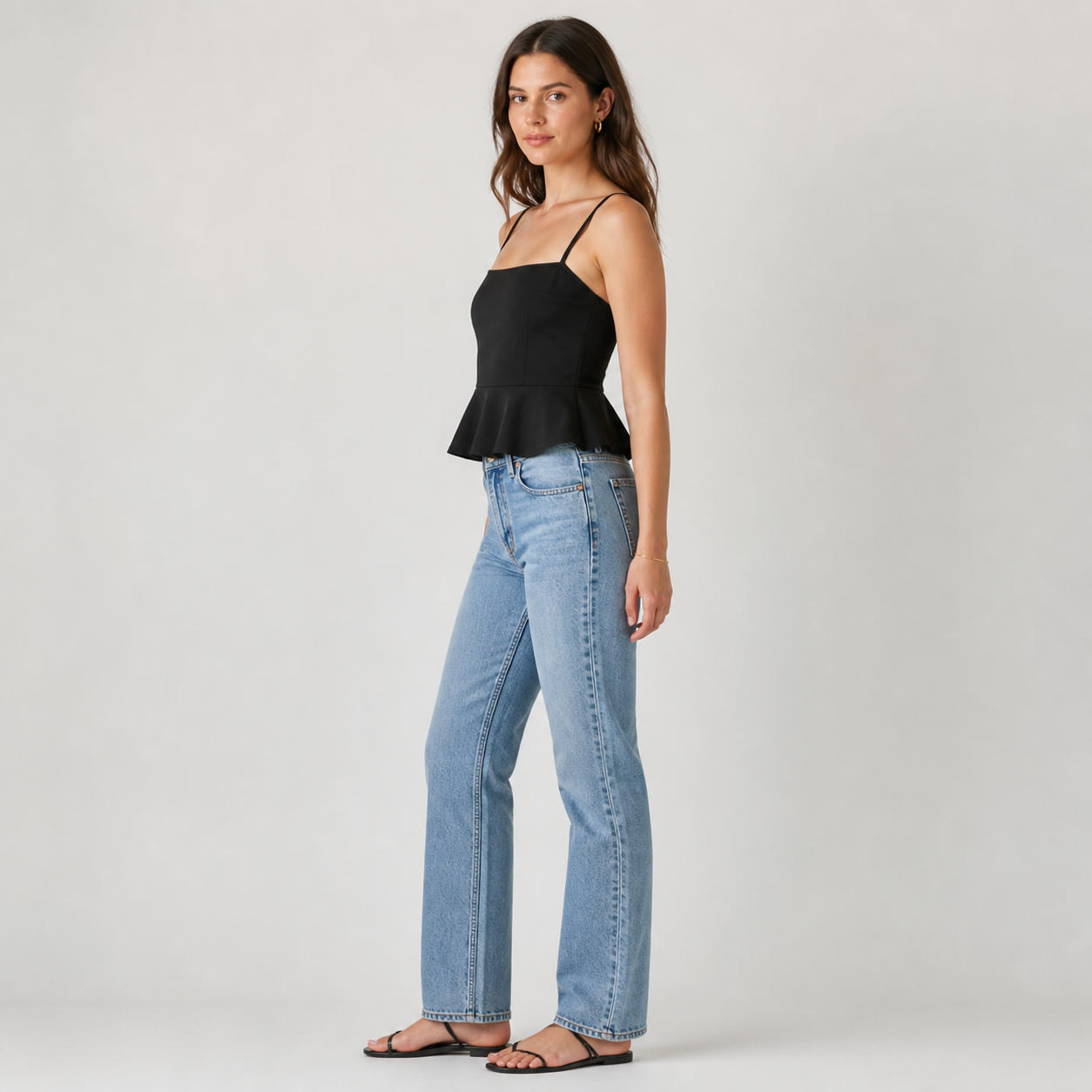 Peplum Babydoll Crop Top with Spaghetti Straps – view 3