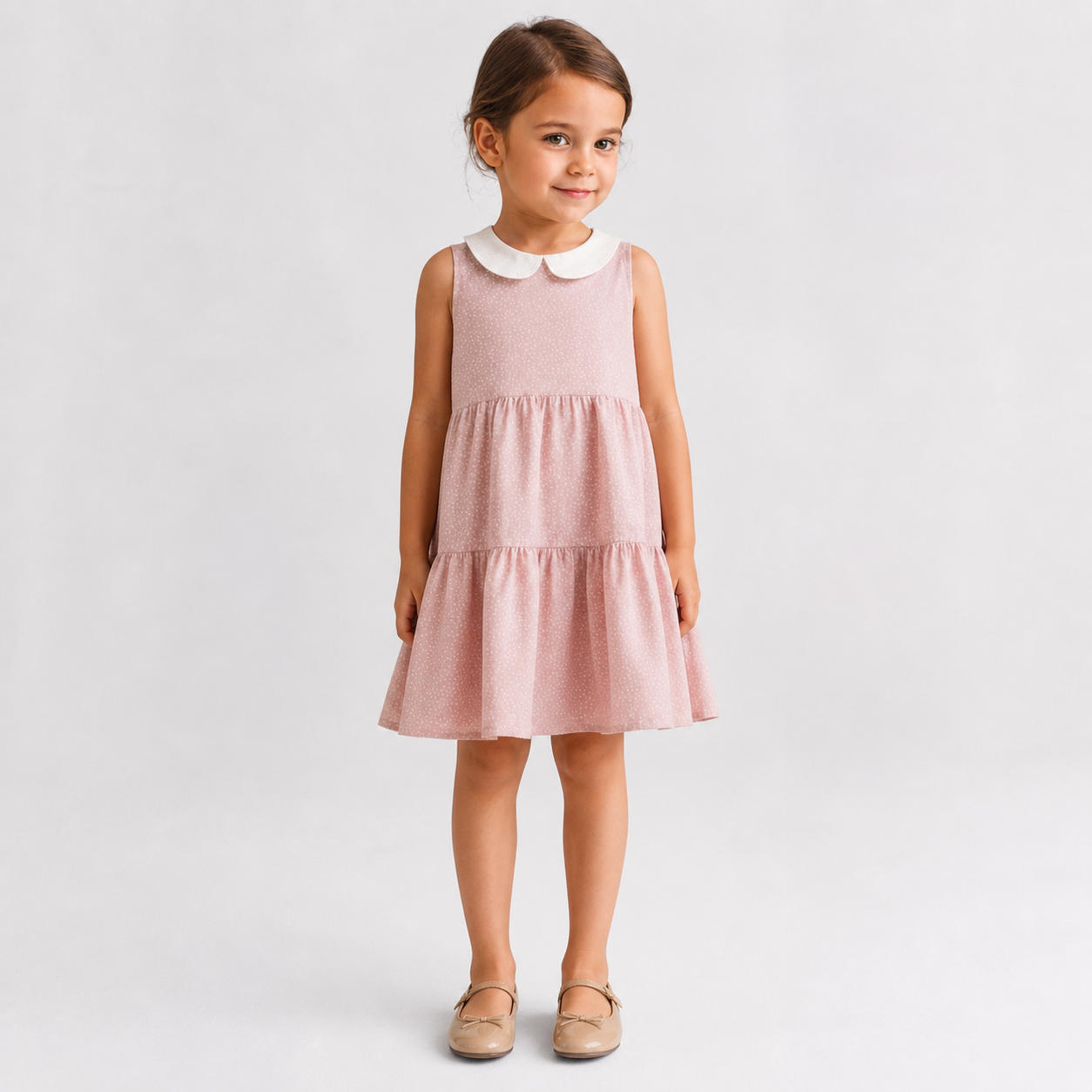 Girls Tiered Dress with Peter Pan Collar and Pockets (2-10 Years)