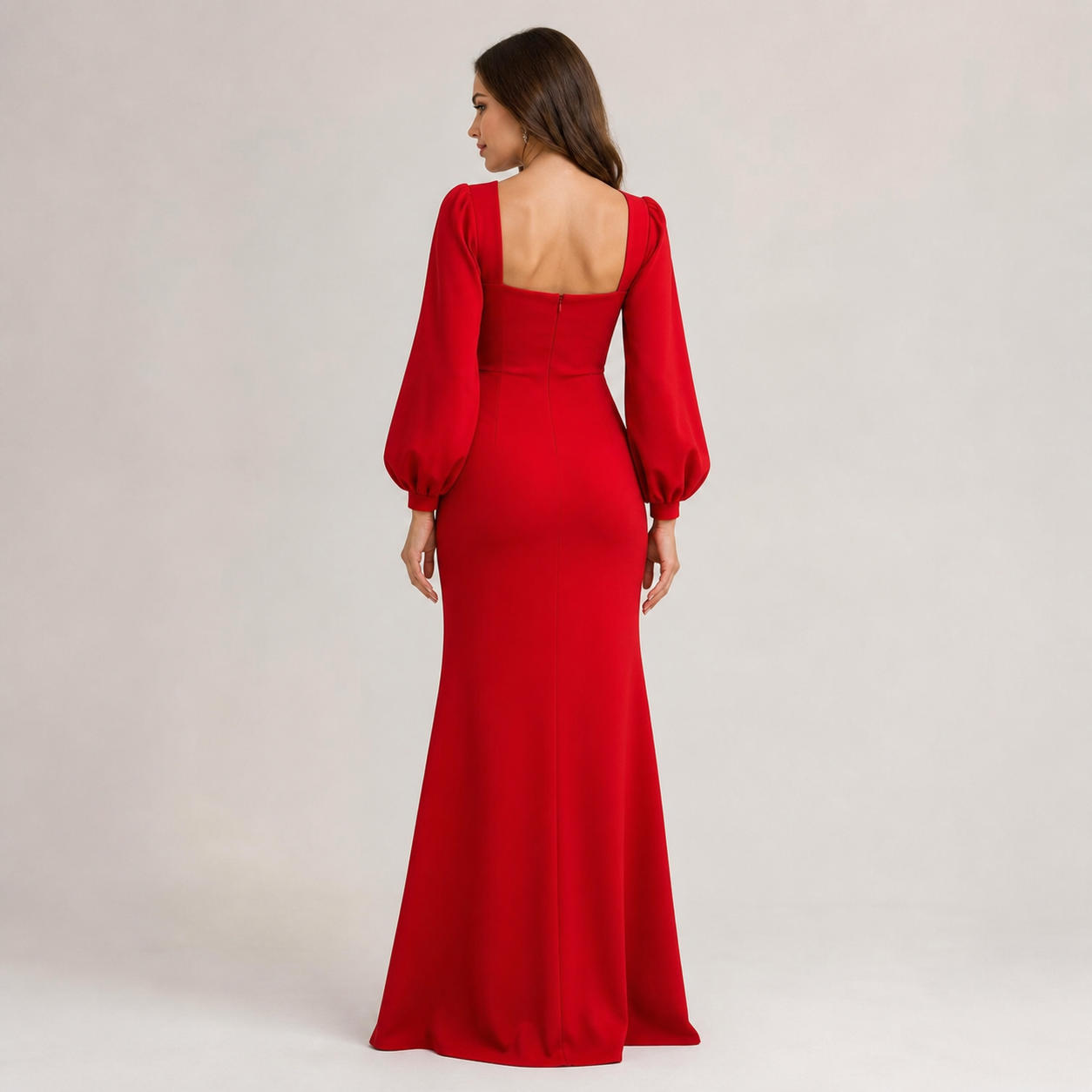Sweetheart Neckline Evening Gown with Long Bishop Sleeves – view 2