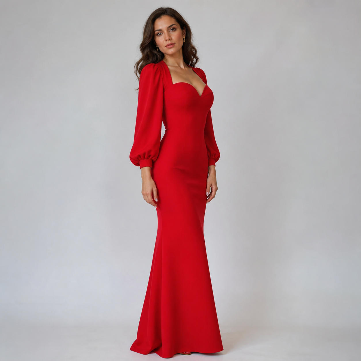 Sweetheart Neckline Evening Gown with Long Bishop Sleeves – view 3