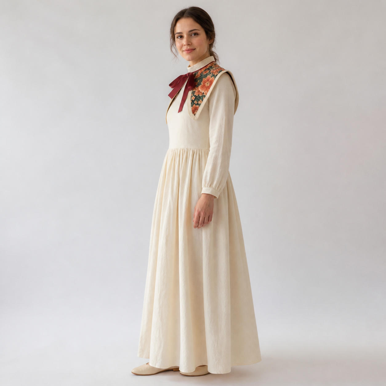 Retro Day Dress with Matching Detachable Peter Pan Collar – view 3