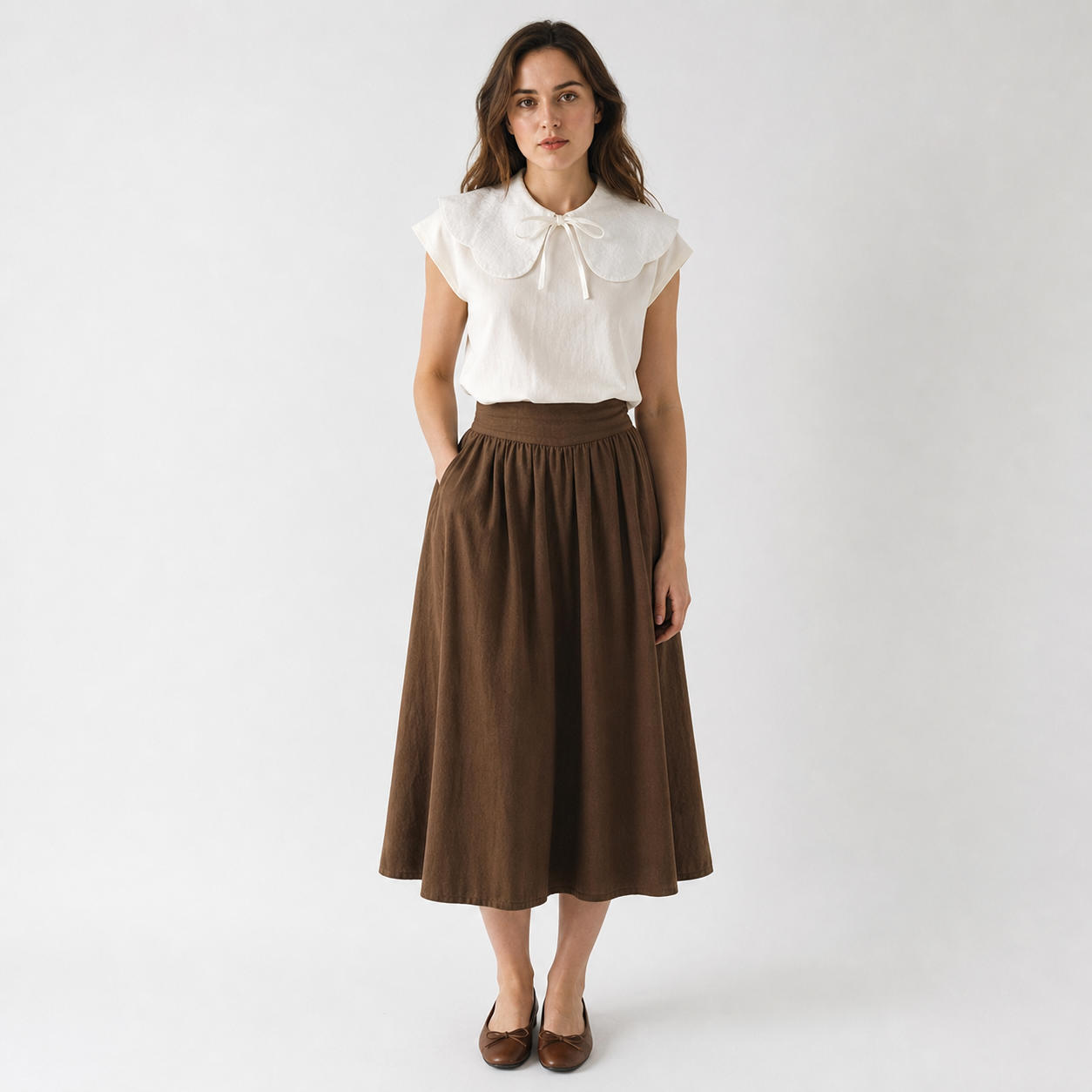 Vintage Scalloped Detachable Collar with Bow Tie