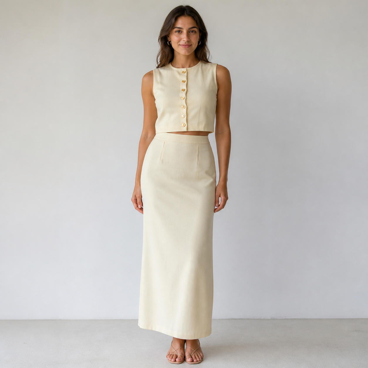 Summer Two-Piece Set with Minimalist Crop Top and Long Skirt