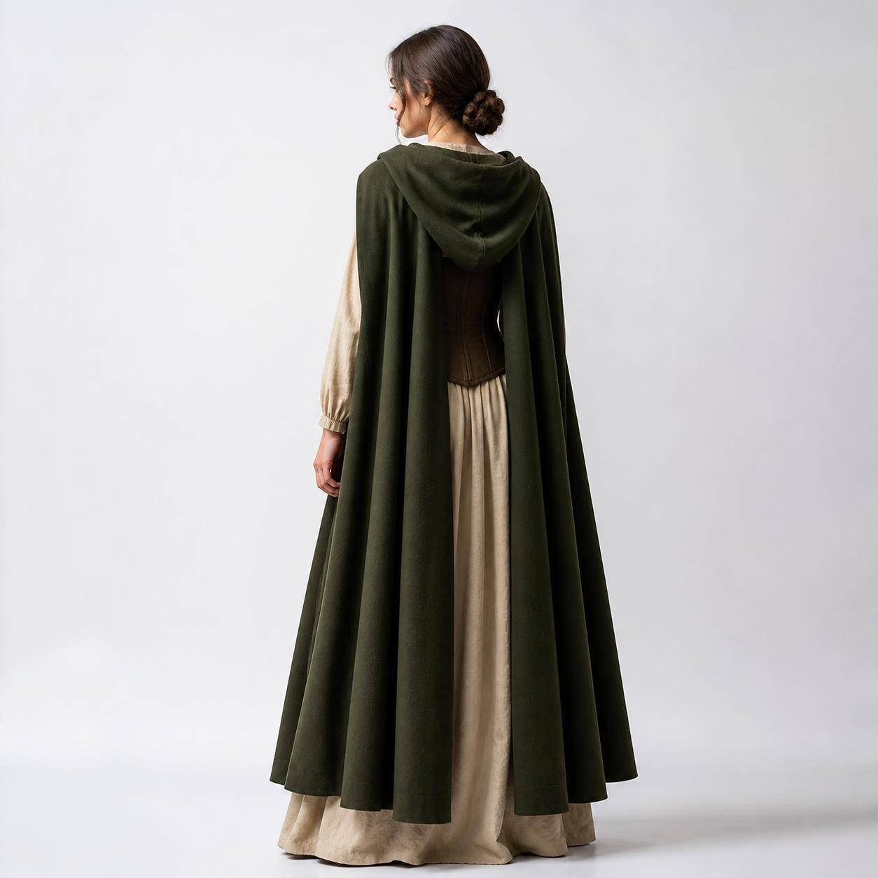 Medieval Cottagecore 3-Piece Set with Dress, Underbust Corset, and Cloak – view 2