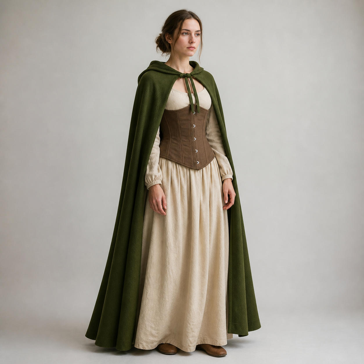 Medieval Cottagecore 3-Piece Set with Dress, Underbust Corset, and Cloak – view 3