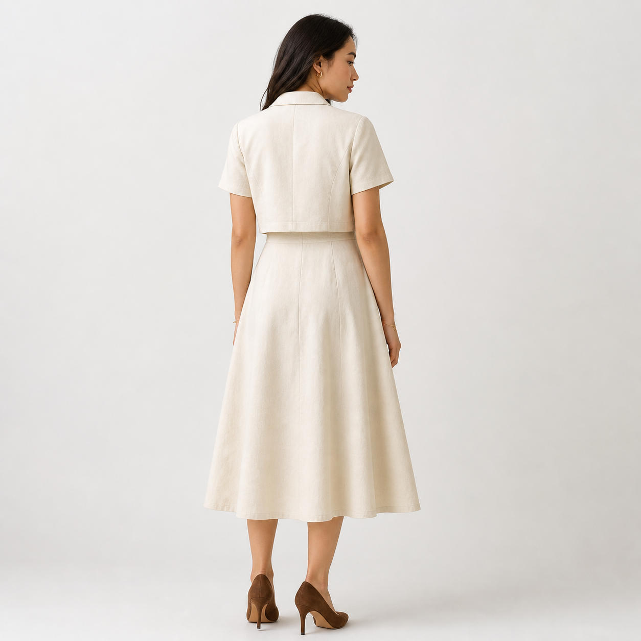 Two-Piece Set with A-Line Midi Dress and Cropped Buttoned Top – view 2