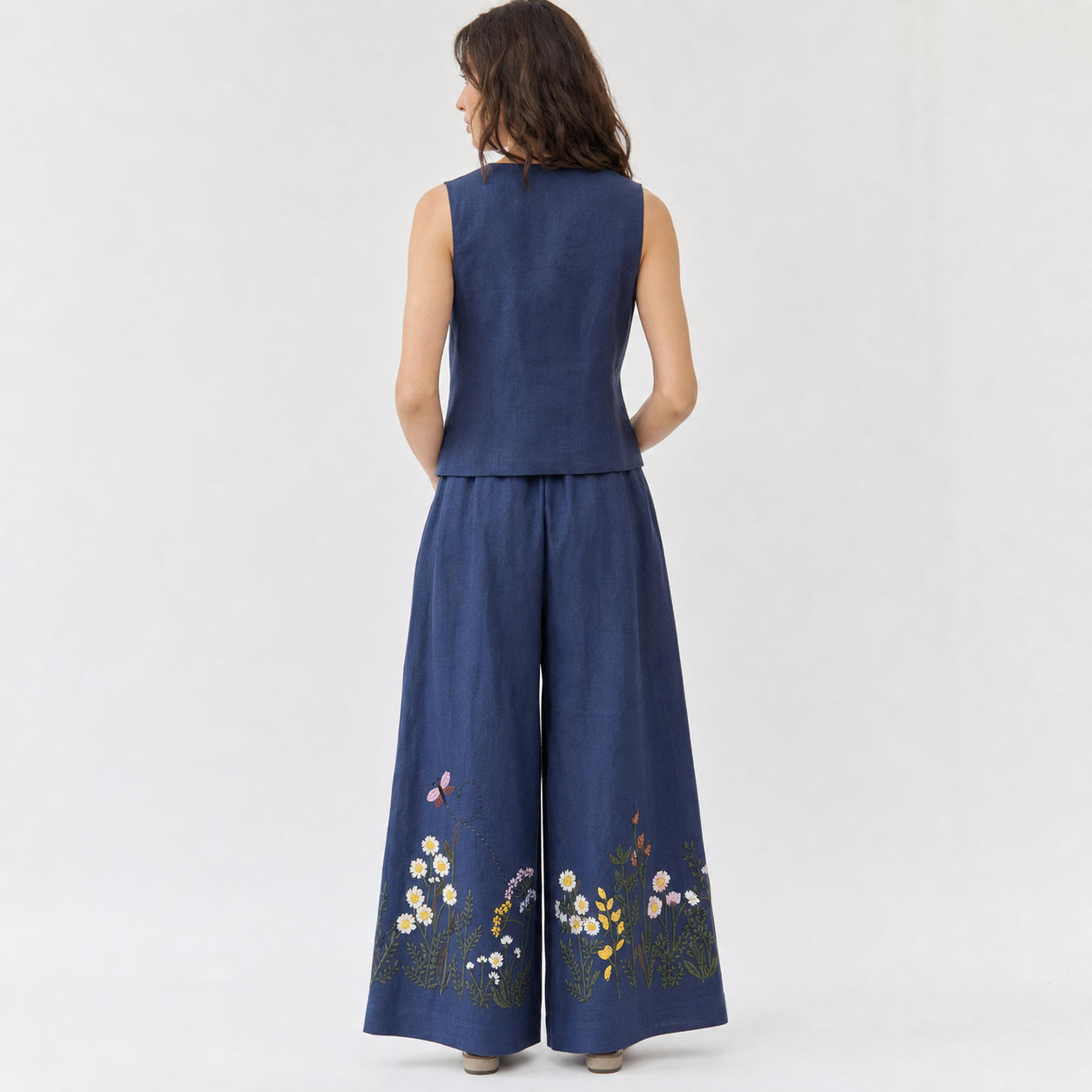 Linen Suit Set with Asymmetrical Vest and Wide-Leg Palazzo Pants – view 2