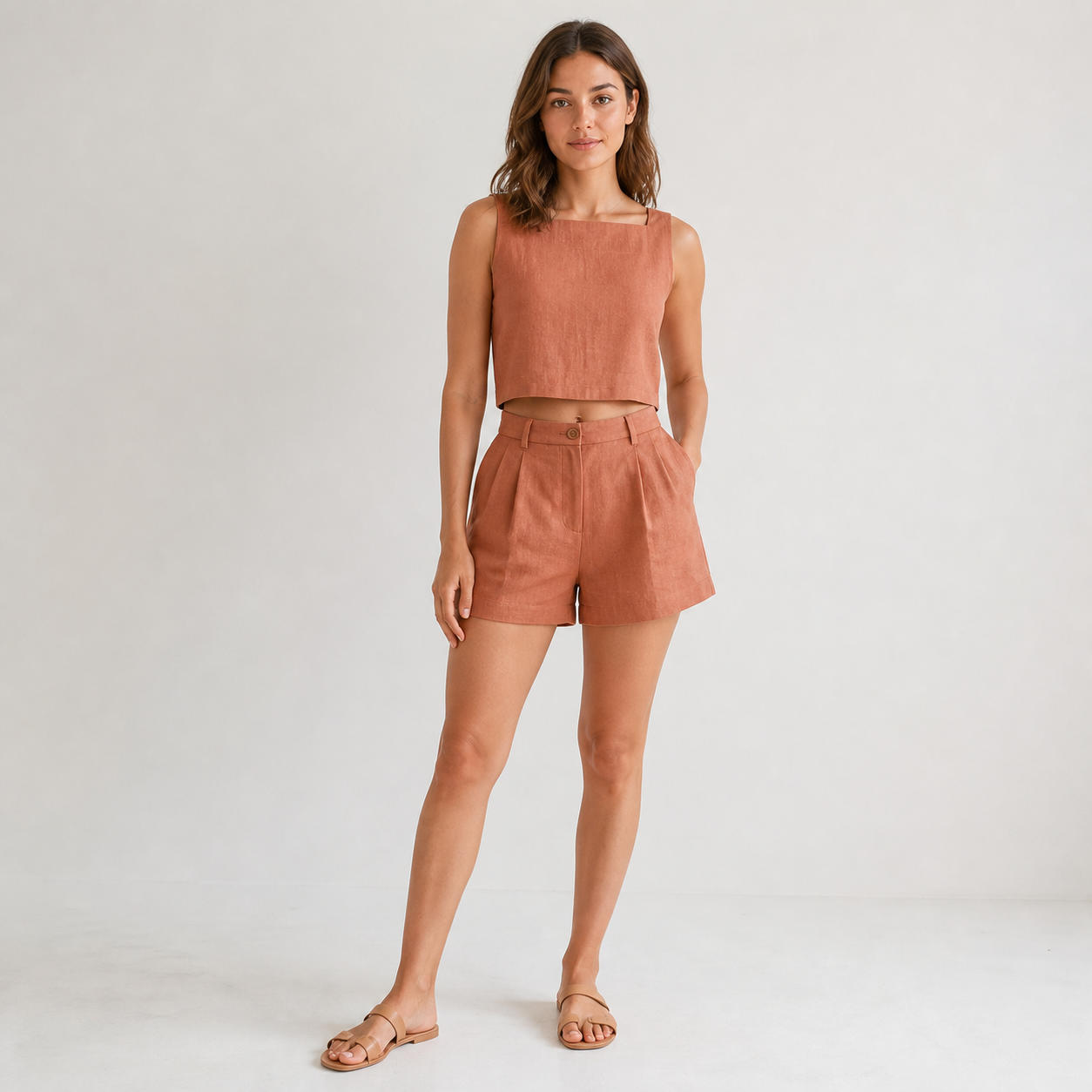 Summer Minimalist Linen Top and Shorts Co-Ord Set