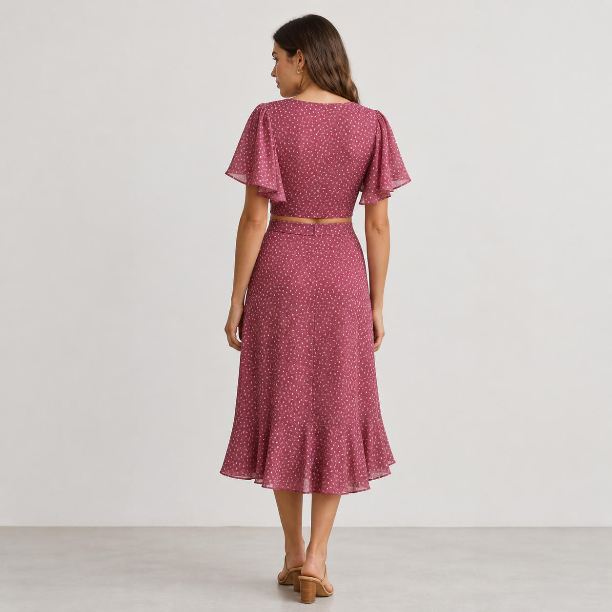 Two-Piece Set with Ruffle Sleeve Top and High-Waisted Maxi Skirt – view 2