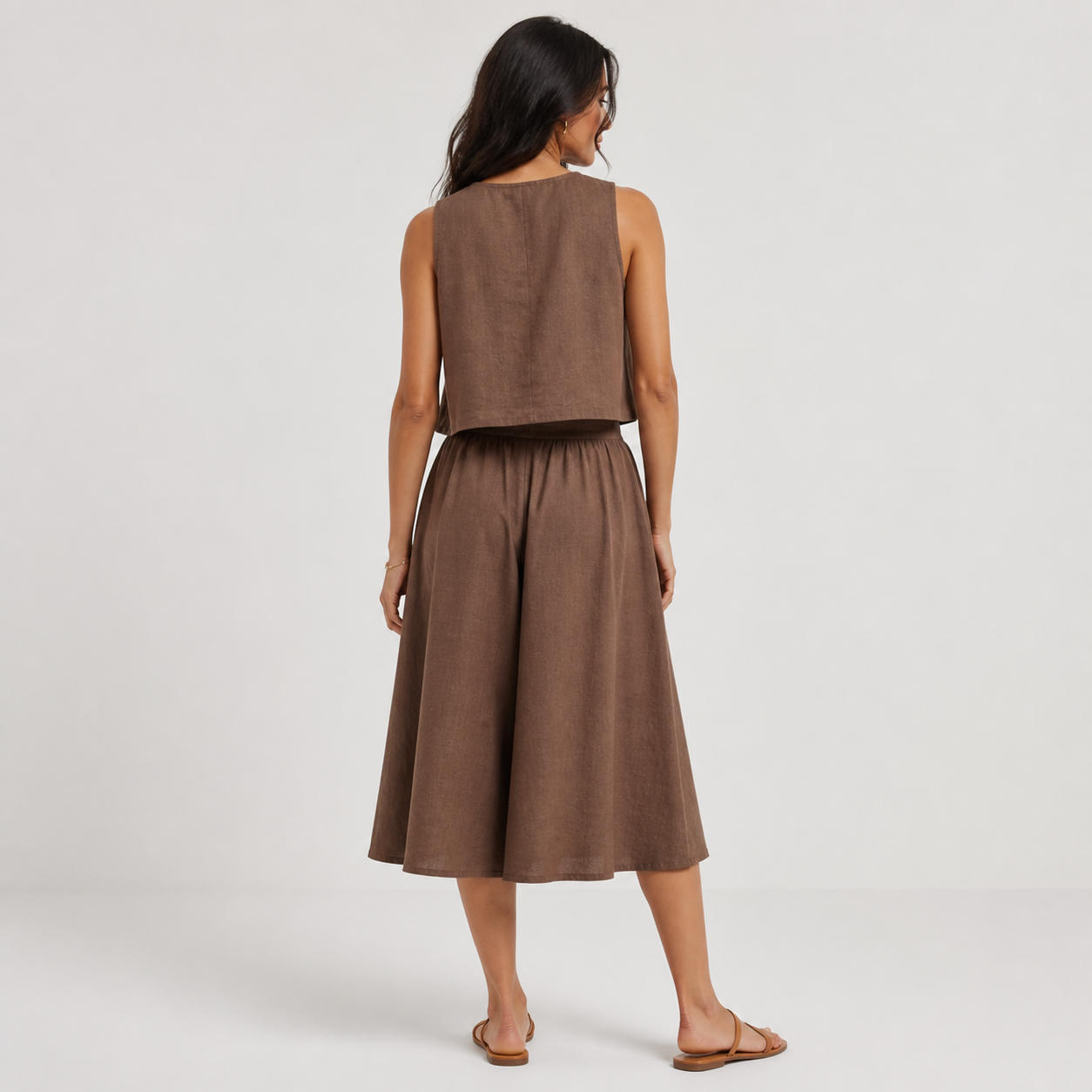 Minimalist Sleeveless Crop Top and Midi A-Line Skirt Set – view 2