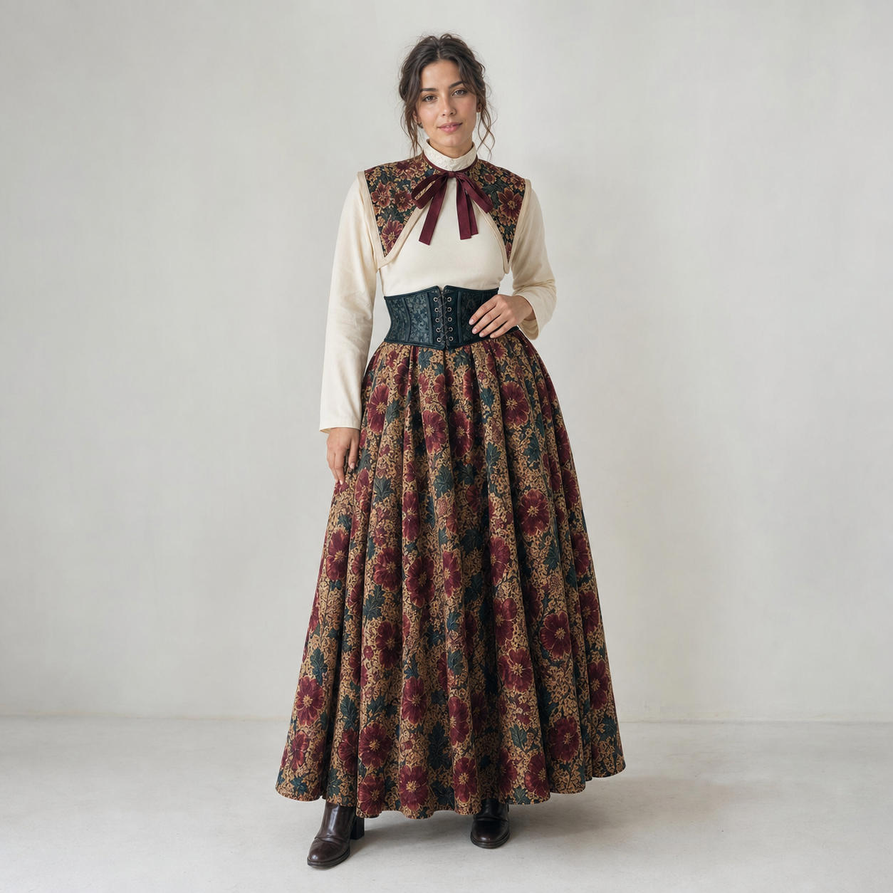 4-Piece Renaissance Historical Costume Set (Blouse, Skirt, Corset, Collar)