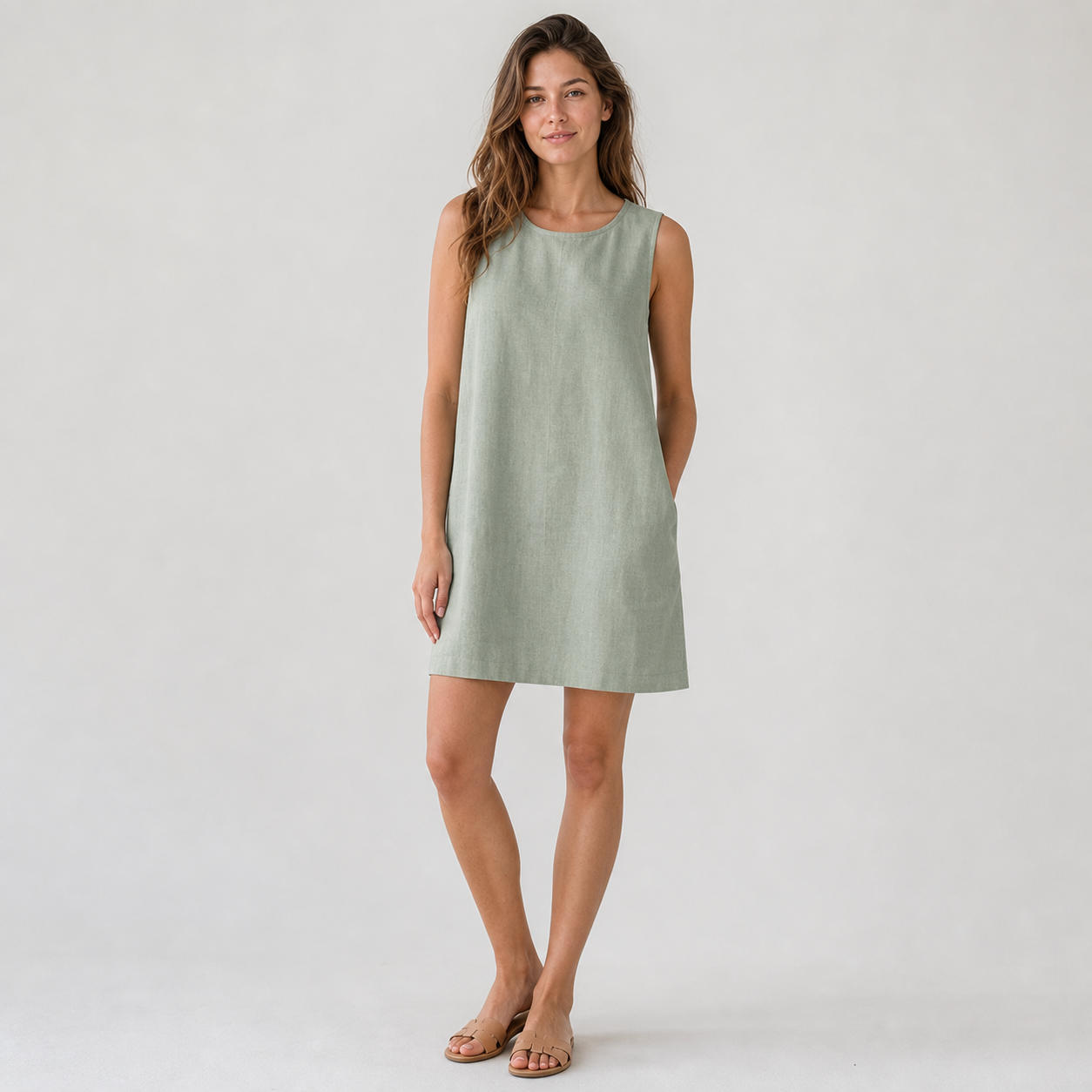Simple Sleeveless Linen Shift Summer Dress