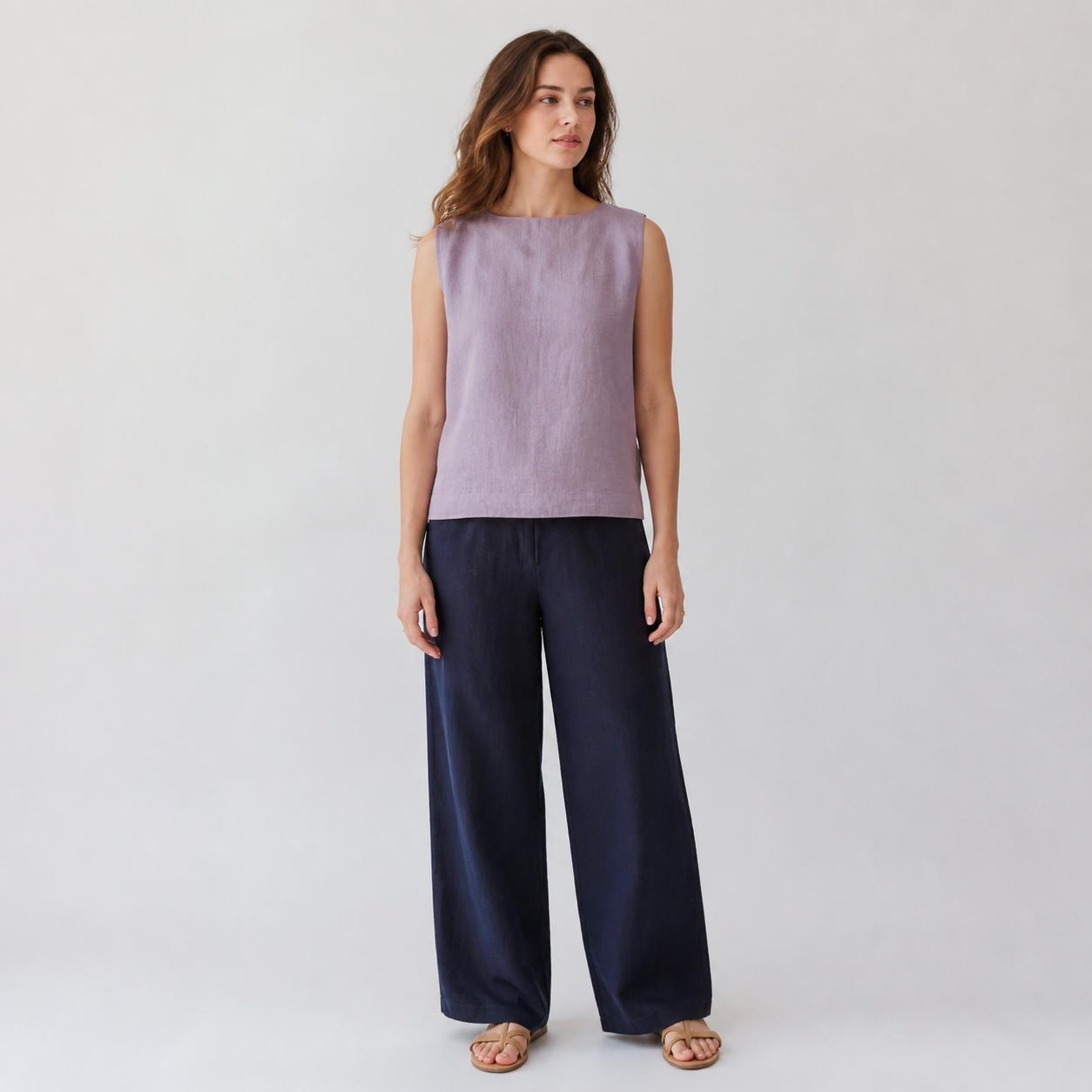 Minimalist Sleeveless Boat-Neck Linen Tank Top