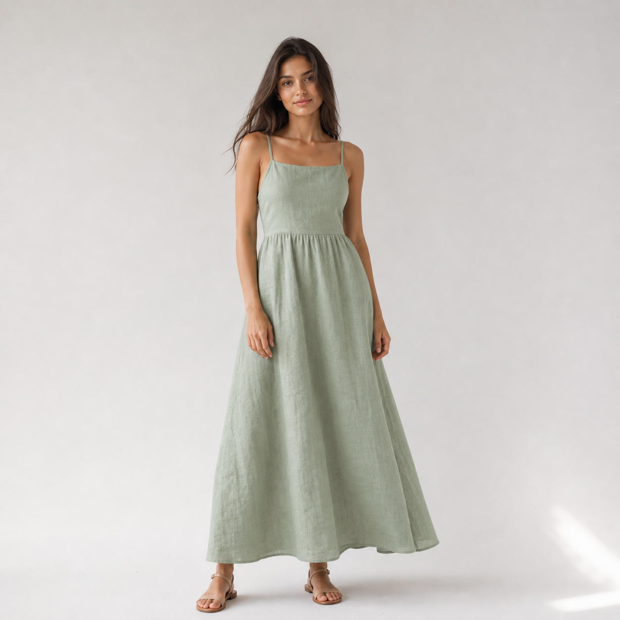 Simple Spaghetti Strap Linen Maxi Summer Dress