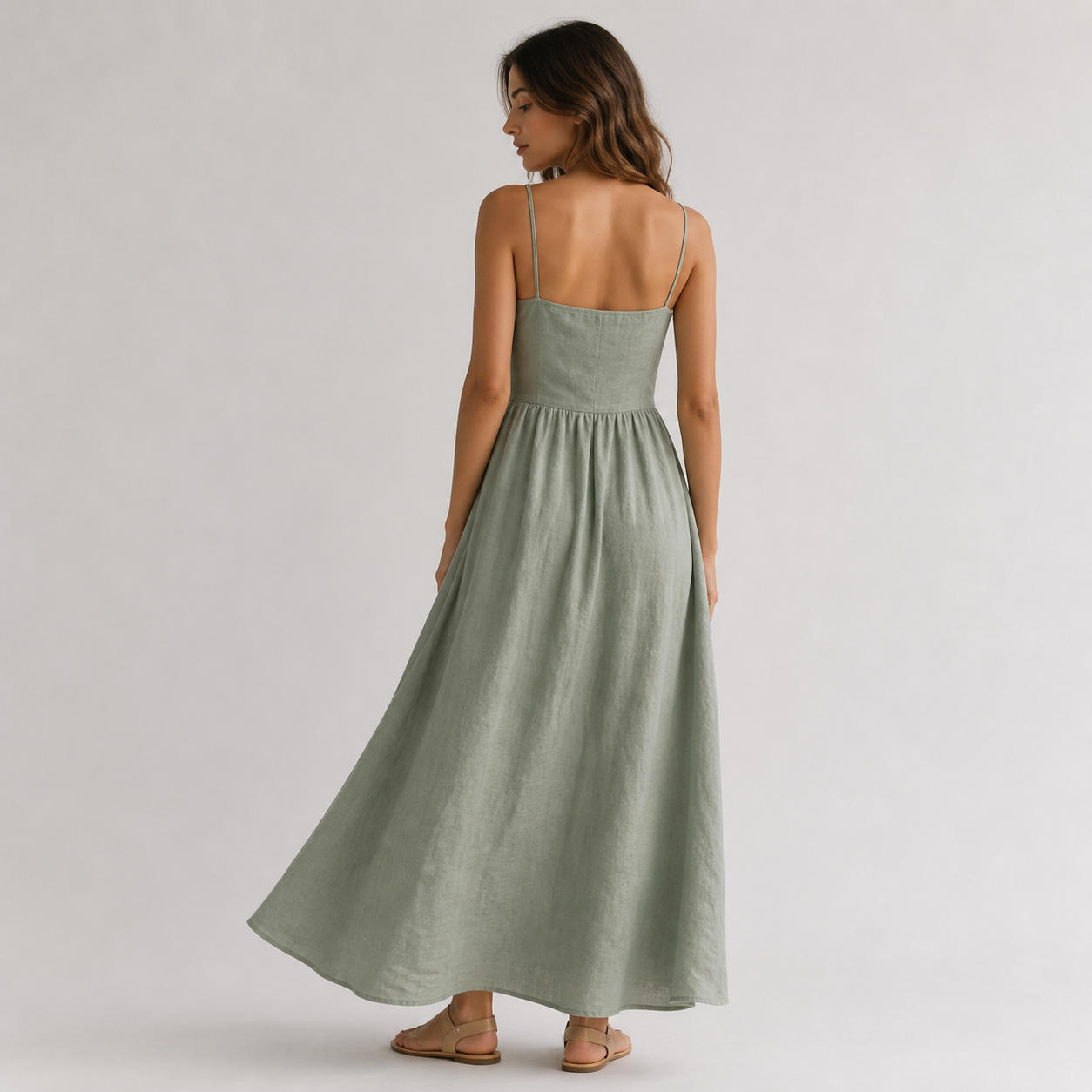 Simple Spaghetti Strap Linen Maxi Summer Dress – view 2