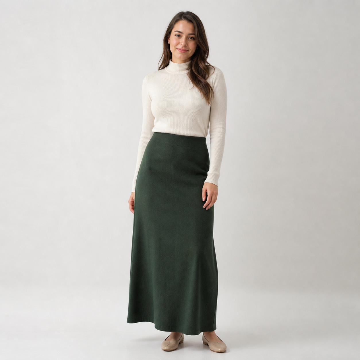 Stretch Jersey A-Line High-Waisted Maxi Skirt
