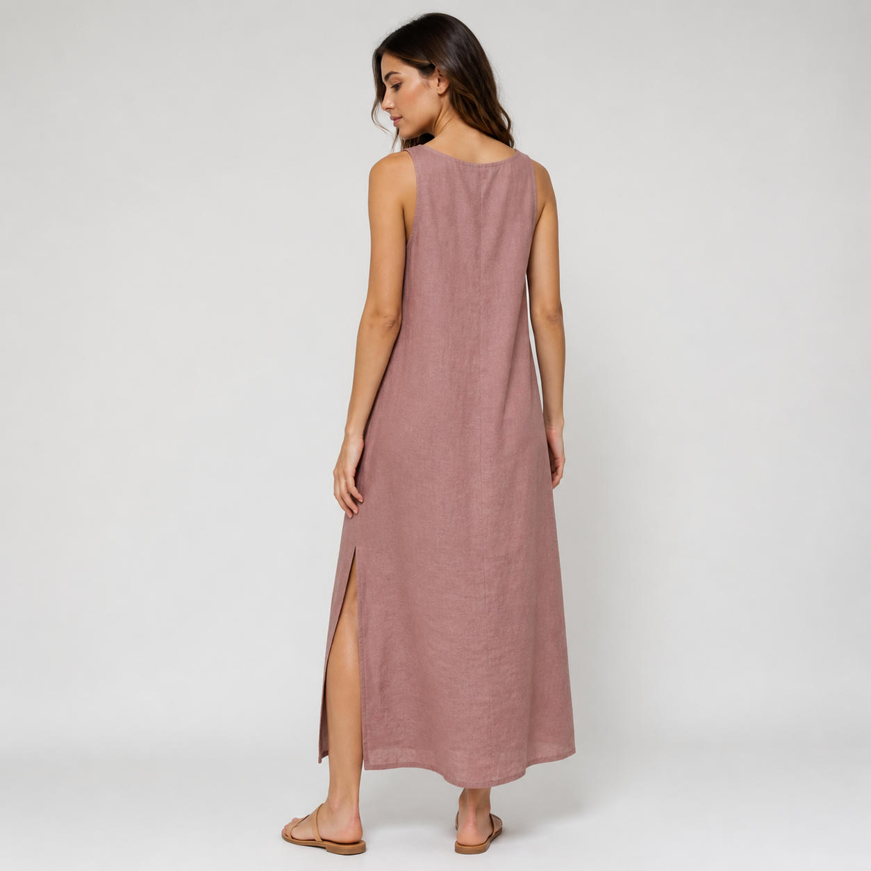 Sleeveless V-Neck Summer Midi Dress with Side Slit – view 2