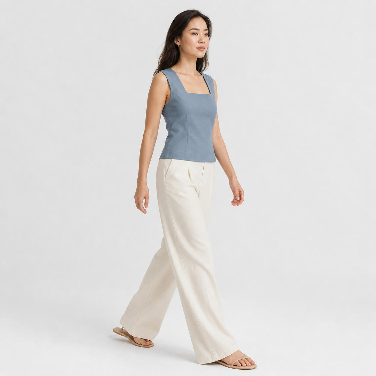 Square Neck Sleeveless Summer Linen Tank Top – view 3