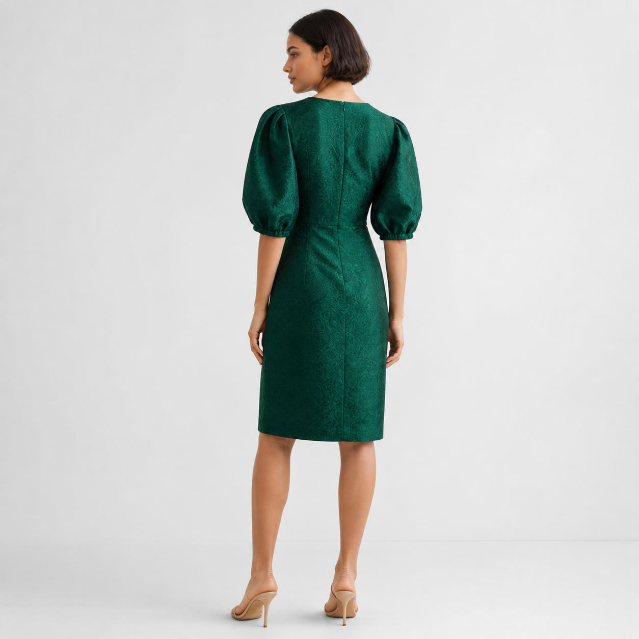 Straight V-Neck Formal Dress with Bishop Puff Sleeves – view 2