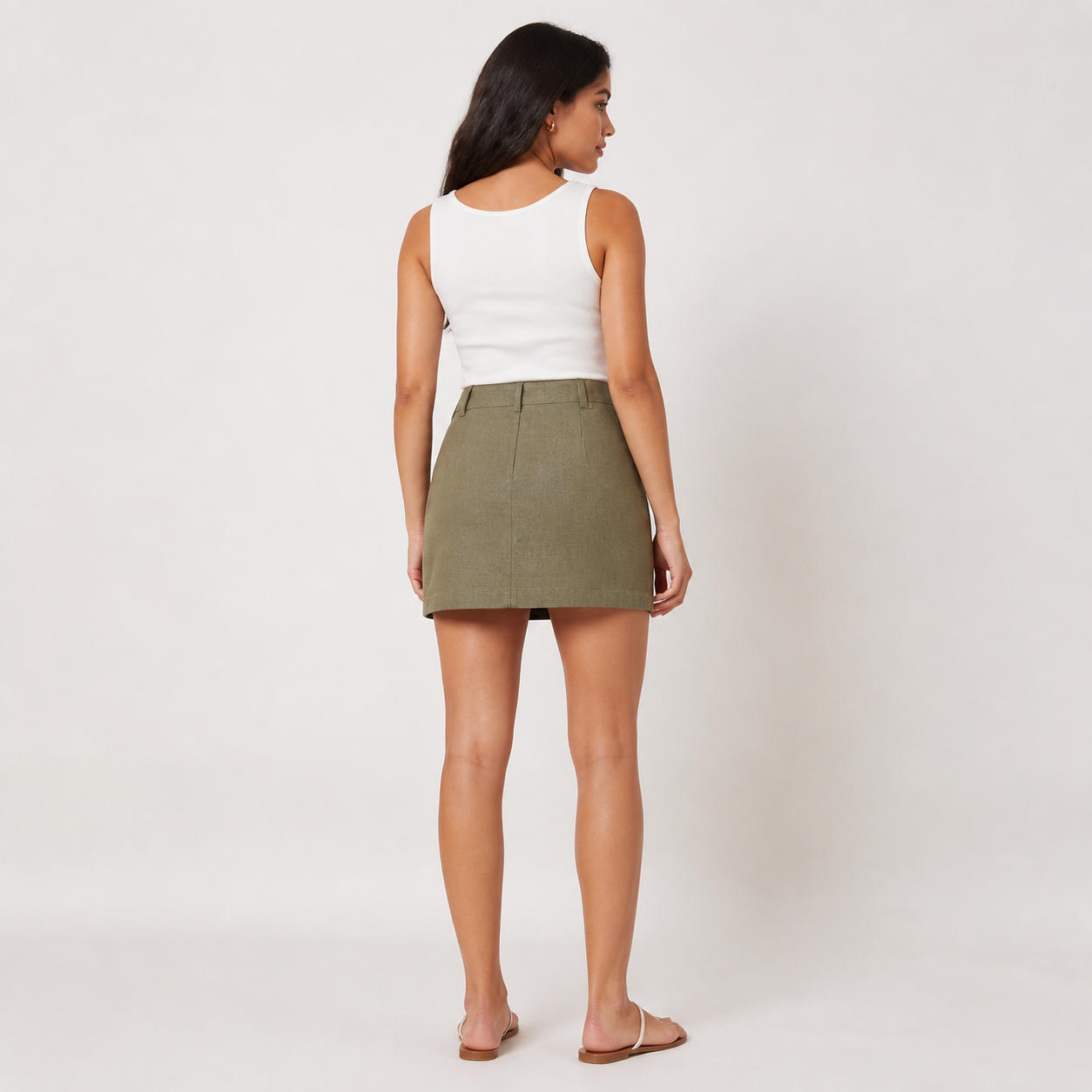 Tailored Linen Mini Skirt with Front Patch Pockets – view 2