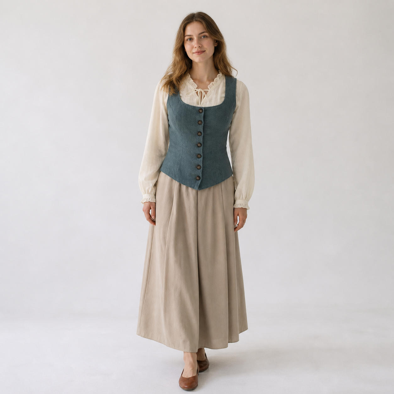 Button-Up Cottagecore Corset Vest with Scoop Neckline