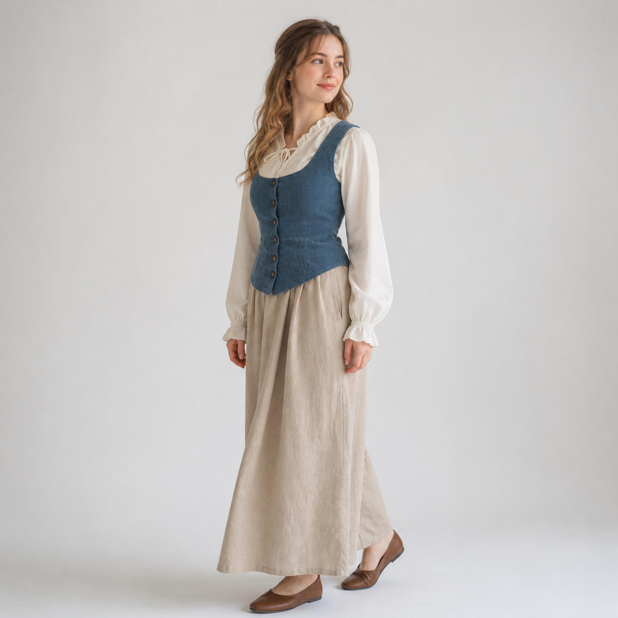 Button-Up Cottagecore Corset Vest with Scoop Neckline – view 3