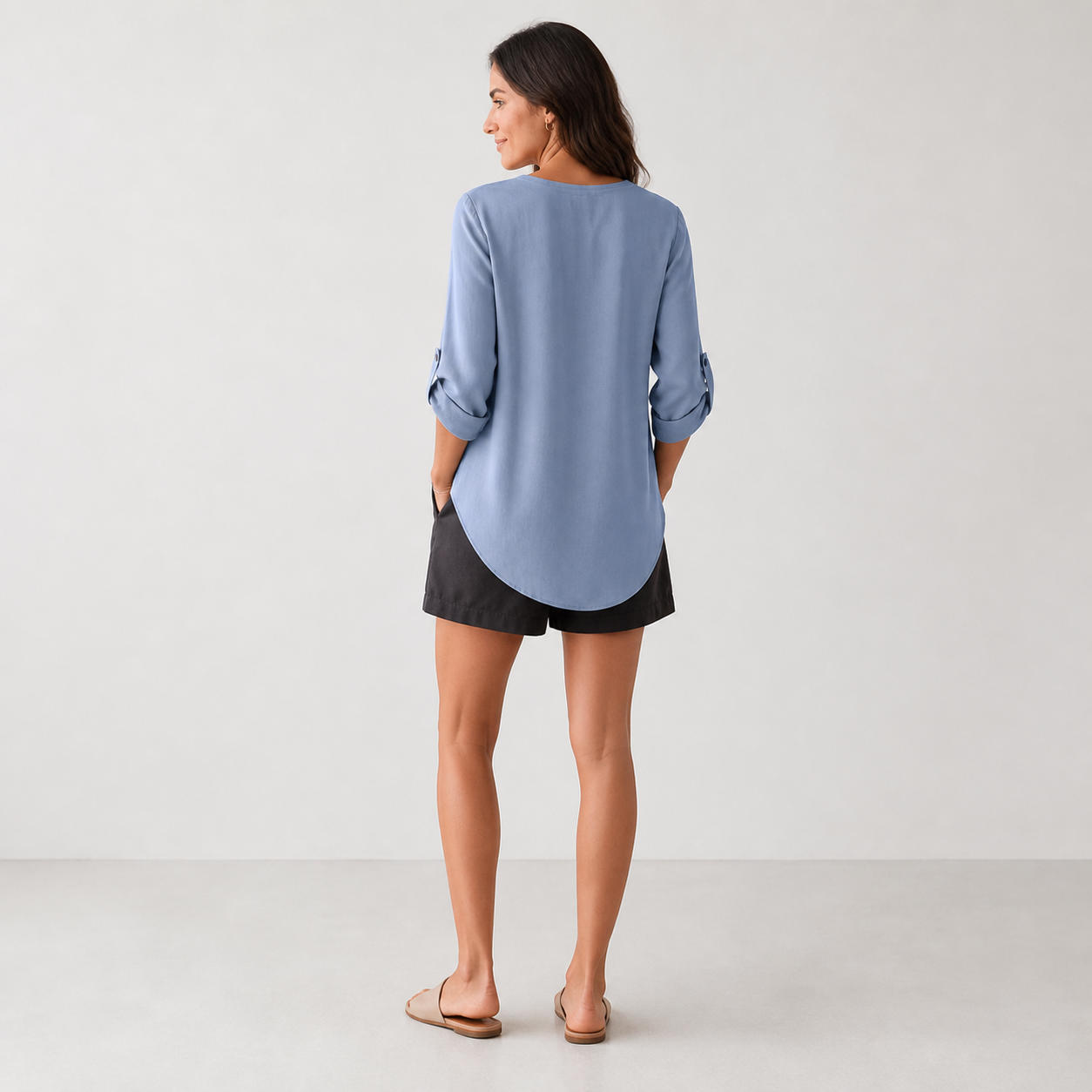 Loose Asymmetrical Linen Button-Front Tunic Blouse – view 2
