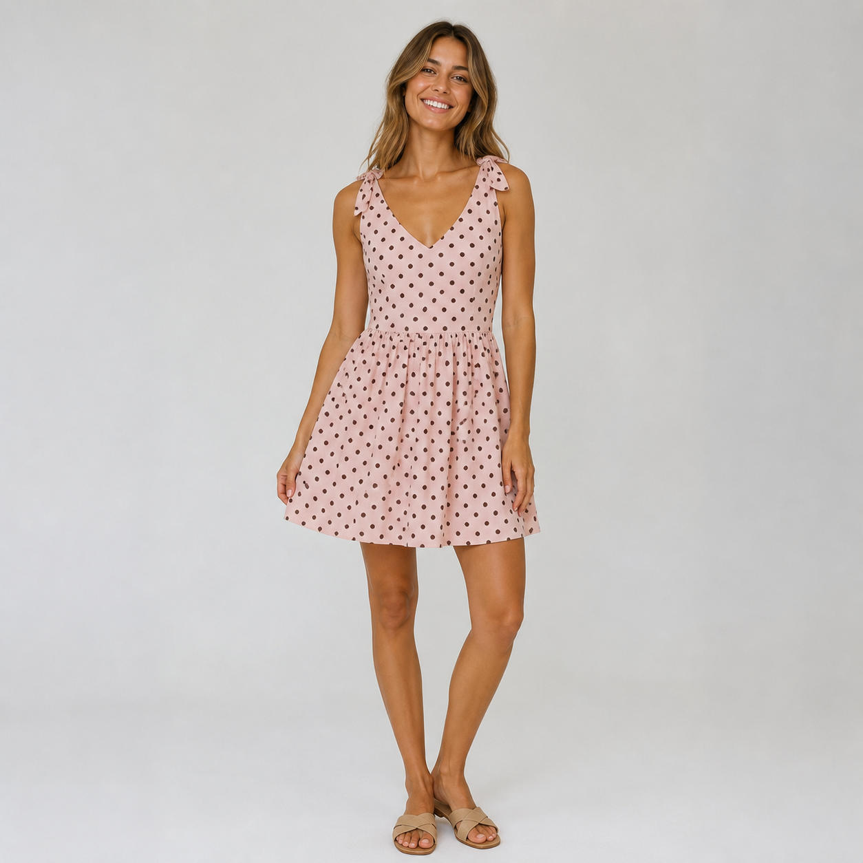 Retro V-Neck Summer Dress with Gathered Waist